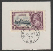 Grenada 1935 KG5 Silver Jubilee 1s on piece with full strike of Madame Joseph forged postmark type 203