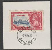 Bahamas 1935 KG5 Silver Jubilee 1.5d on piece cancelled with full strike of Madame Joseph forged postmark type 35