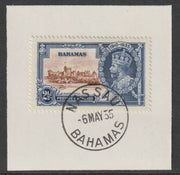 Bahamas 1935 KG5 Silver Jubilee 2.5d on piece cancelled with full strike of Madame Joseph forged postmark type 35