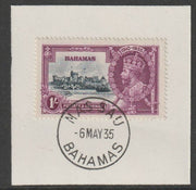 Bahamas 1935 KG5 Silver Jubilee 1s on piece cancelled with full strike of Madame Joseph forged postmark type 35