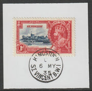 St Vincent 1935 KG5 Silver Jubilee 1d on piece with full strike of Madame Joseph forged postmark type 369