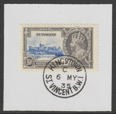 St Vincent 1935 KG5 Silver Jubilee 1.5d on piece with full strike of Madame Joseph forged postmark type 369