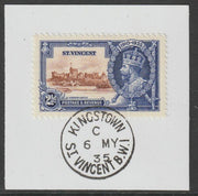 St Vincent 1935 KG5 Silver Jubilee 2.5d on piece with full strike of Madame Joseph forged postmark type 369