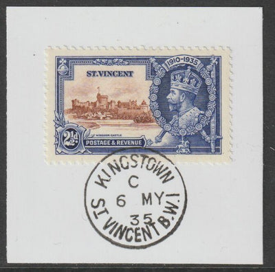 St Vincent 1935 KG5 Silver Jubilee 2.5d on piece with full strike of Madame Joseph forged postmark type 369