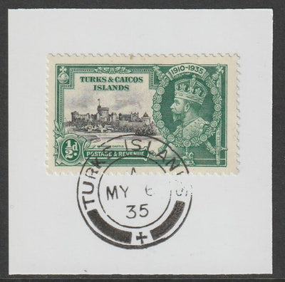 Turks & Caicos Islands 1935 KG5 Silver Jubilee 1/2d on piece with full strike of Madame Joseph forged postmark type 426