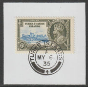 Turks & Caicos Islands 1935 KG5 Silver Jubilee 6d on piece with full strike of Madame Joseph forged postmark type 426