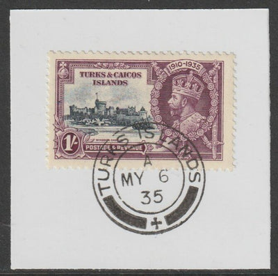 Turks & Caicos Islands 1935 KG5 Silver Jubilee 1s on piece with full strike of Madame Joseph forged postmark type 426