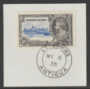 Leeward Islands 1935 KG5 Silver Jubilee 1.5d on piece with full strike of Madame Joseph forged postmark type 16 (Antigua dated 6 May 1935)