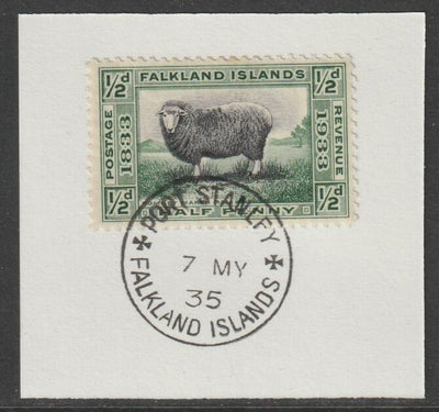 Falkland Islands 1933 Centenary 1/2d on piece with full strike of Madame Joseph forged postmark type 155