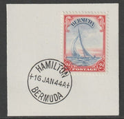 Bermuda 1938 KG6 2d ultramarine & scarlet on piece cancelled with full strike of Madame Joseph forged postmark type 64