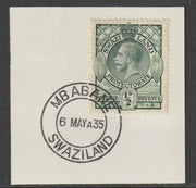 Swaziland 1933 KG5 Definitive 1/2d on piece with full strike of Madame Joseph forged postmark type 407