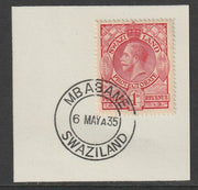 Swaziland 1933 KG5 Definitive 1d on piece with full strike of Madame Joseph forged postmark type 407