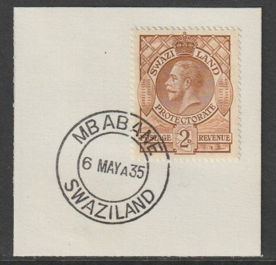 Swaziland 1933 KG5 Definitive 2d on piece with full strike of Madame Joseph forged postmark type 407