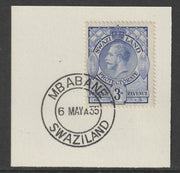 Swaziland 1933 KG5 Definitive 3d on piece with full strike of Madame Joseph forged postmark type 407