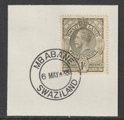 Swaziland 1933 KG5 Definitive 1s on piece with full strike of Madame Joseph forged postmark type 407