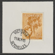 Seychelles 1938 KG6 25c brown-ochre on piece cancelled with full strike of Madame Joseph forged postmark type 389