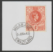 Swaziland 1938 KG6 Definitive 4d on piece with full strike of Madame Joseph forged postmark type 411