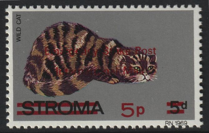 Stroma 1971 Strike Mail - Cats - Wild Cat perf 5p on 5d overprinted Emergency Strike Post International Mail unmounted mint