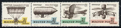 Hungary 1967 'Aerofila '67' Airmail Stamp Exhibition #1 se-tenant perf strip of 4 (Parachute, Airship, Helicopter) unmounted mint Mi 2317-20