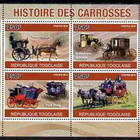 Togo 2010 History of Carriages (Coaches) perf sheetlet containing 4 values unmounted mint, Yvert 2320-23