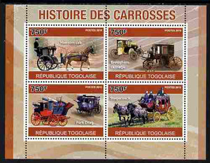 Togo 2010 History of Carriages (Coaches) perf sheetlet containing 4 values unmounted mint, Yvert 2320-23