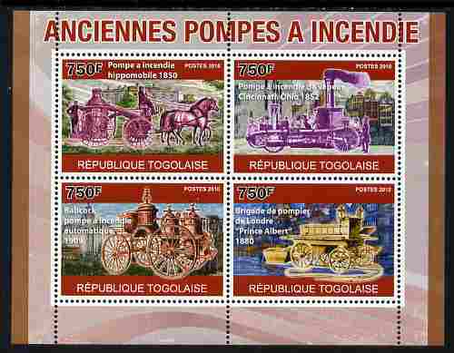 Togo 2010 Old Fire Engines perf sheetlet containing 4 values unmounted mint, Yvert 2336-39