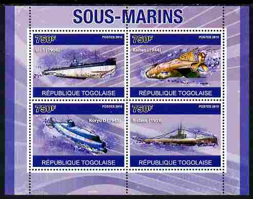 Togo 2010 Submarines perf sheetlet containing 4 values unmounted mint, Yvert 2352-55