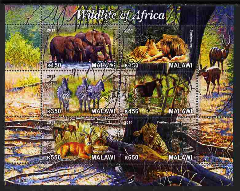 Malawi 2011 Wildlife of Africa #1 perf sheetlet containing 6 values cto used