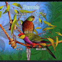 Malawi 2011 Parrots #3 imperf sheetlet containing 2 values unmounted mint