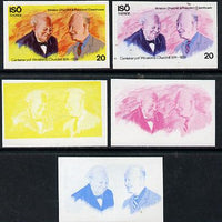 Iso - Sweden 1974 Churchill Birth Centenary 20 (with Pres Eisenhower) set of 5 imperf progressive colour proofs comprising 3 individual colours (red, blue & yellow) plus 3 and all 4-colour composites unmounted mint