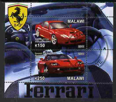 Malawi 2011 Ferrari #1 perf sheetlet containing 2 values cto used