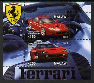 Malawi 2011 Ferrari #1 perf sheetlet containing 2 values unmounted mint