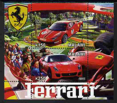 Malawi 2011 Ferrari #3 perf sheetlet containing 2 values unmounted mint