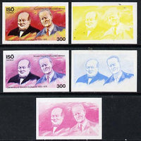 Iso - Sweden 1974 Churchill Birth Centenary 300 (with Pres Johnson) set of 5 imperf progressive colour proofs comprising 3 individual colours (red, blue & yellow) plus 3 and all 4-colour composites unmounted mint