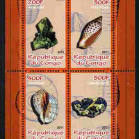 Congo 2011 Minerals & Sea Shells #1 perf sheetlet containing 4 values unmounted mint