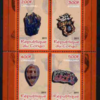 Congo 2011 Minerals & Sea Shells #3 perf sheetlet containing 4 values unmounted mint