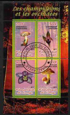 Congo 2011 Mushrooms & Orchids #1 perf sheetlet containing 4 values cto used