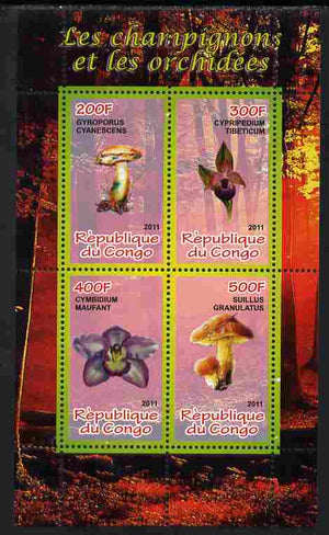 Congo 2011 Mushrooms & Orchids #1 perf sheetlet containing 4 values unmounted mint