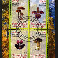 Congo 2011 Mushrooms & Orchids #2 perf sheetlet containing 4 values cto used