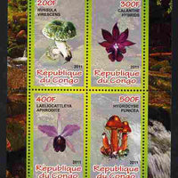 Congo 2011 Mushrooms & Orchids #3 perf sheetlet containing 4 values unmounted mint