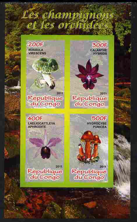 Congo 2011 Mushrooms & Orchids #3 imperf sheetlet containing 4 values unmounted mint