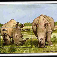 Tanzania 1996 World Scout Conference overprinted on 1993 Wildlife m/sheet (Rhino) unmounted mint