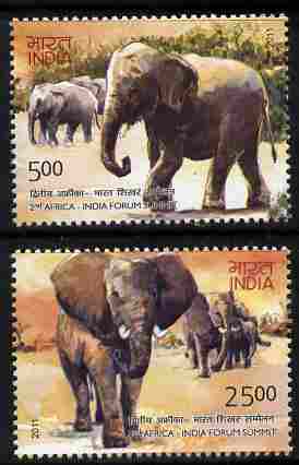 India 2011 Elephants perf set of 2 values unmounted mint