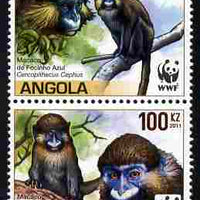 Angola 2011 WWF - Endangered Monkeys perf se-tenant strip of 4 unmounted mint