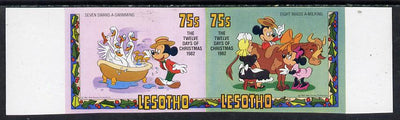 Lesotho 1982 Walt Disney Christmas 75s unmounted mint imperf se-tenant pair, as SG 529a