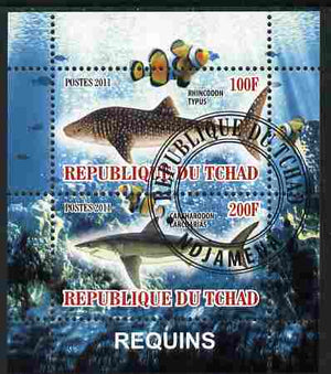 Chad 2011 Sharks perf sheetlet containing 2 values cto used