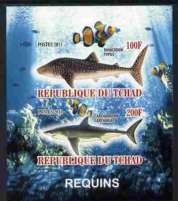 Chad 2011 Sharks imperf sheetlet containing 2 values unmounted mint