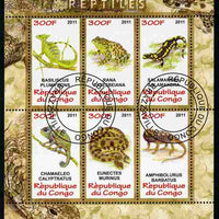 Congo 2011 Reptiles perf sheetlet containing 6 values fine cto used