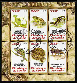 Congo 2011 Reptiles perf sheetlet containing 6 values fine cto used