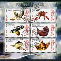 Congo 2011 Sea Life perf sheetlet containing 6 values fine cto used